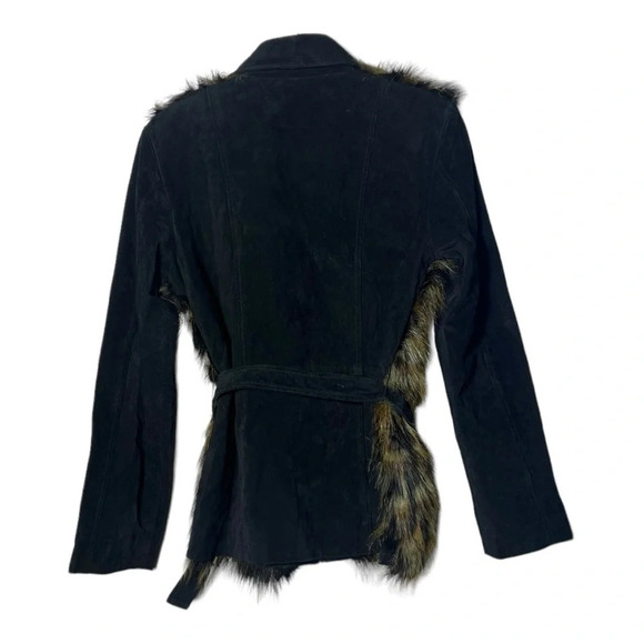 C2. WILSON LEATHER MAXIMA SUEDE WITH FAUX FUR JACKET WITH BELT SIZE MEDIUM BLACK - Picture 5 of 7